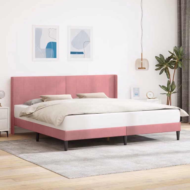 Struttura del letto con testiera vidaXL in velluto rosa, L 180 x P 200 cm
