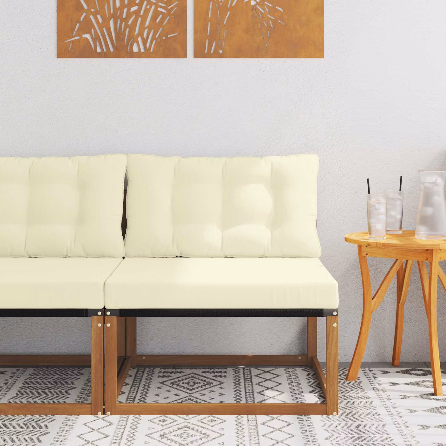 vidaXL Divano centrale da esterno moderno in legno di acacia massello con cuscini in tessuto resistente ai raggi UV beige