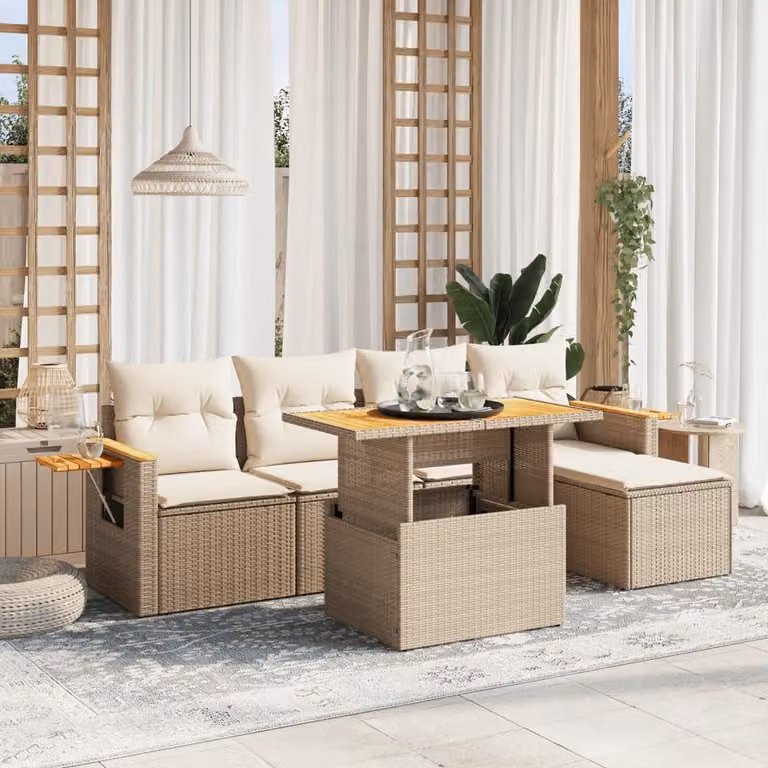 Maison Exclusive - Set Divano da Giardino 6 pz con Cuscini Beige in Polyrattan