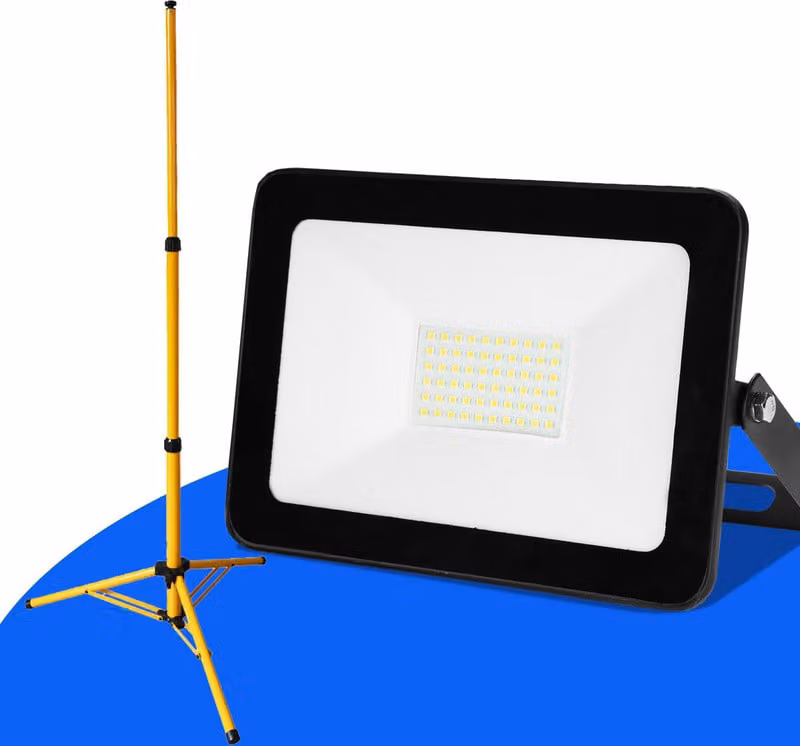 Jayseuw Faro da cantiere a LED 50W Faro a LED con treppiede Faro da esterno IP72 Faro impermeabile Faro da lavoro Bianco caldo