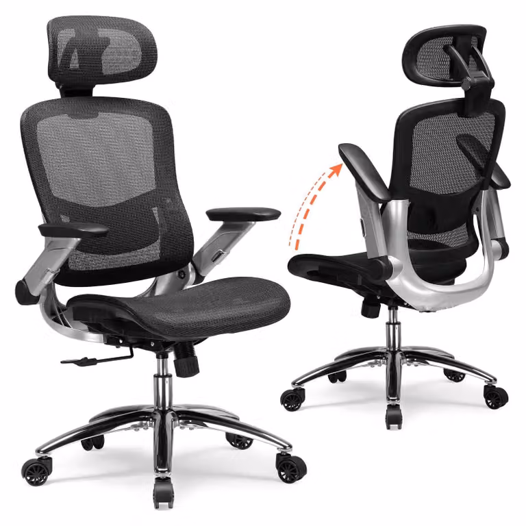 Sedia da ufficio - Modello CH405 - Sedia girevole ergonomica - Regolabile in altezza - Con braccioli e rotelle - Struttura in metallo - Nera