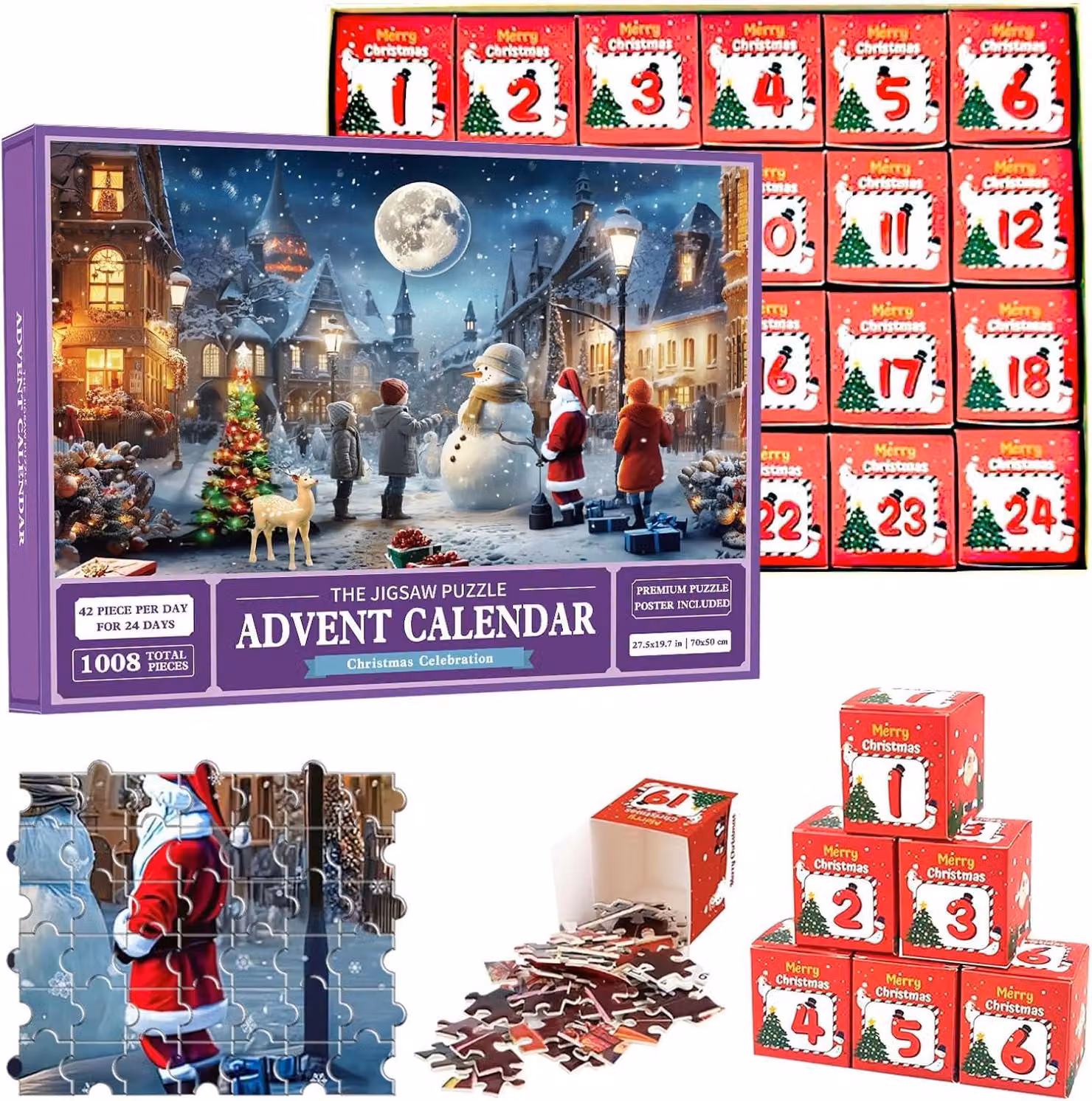 Calendario dell'Avvento 2024 a tema Natale, puzzle, 24 giorni di puzzle, calendario dell'Avvento 2024 con puzzle, calendario dell'Avvento con puzzle per bambini