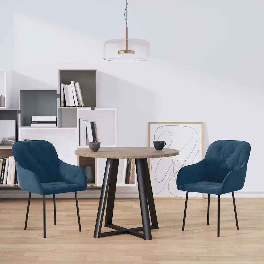 Set di 2 sedie da pranzo moderne in velluto blu con struttura in metallo e plastica per cucina e soggiorno – 2
