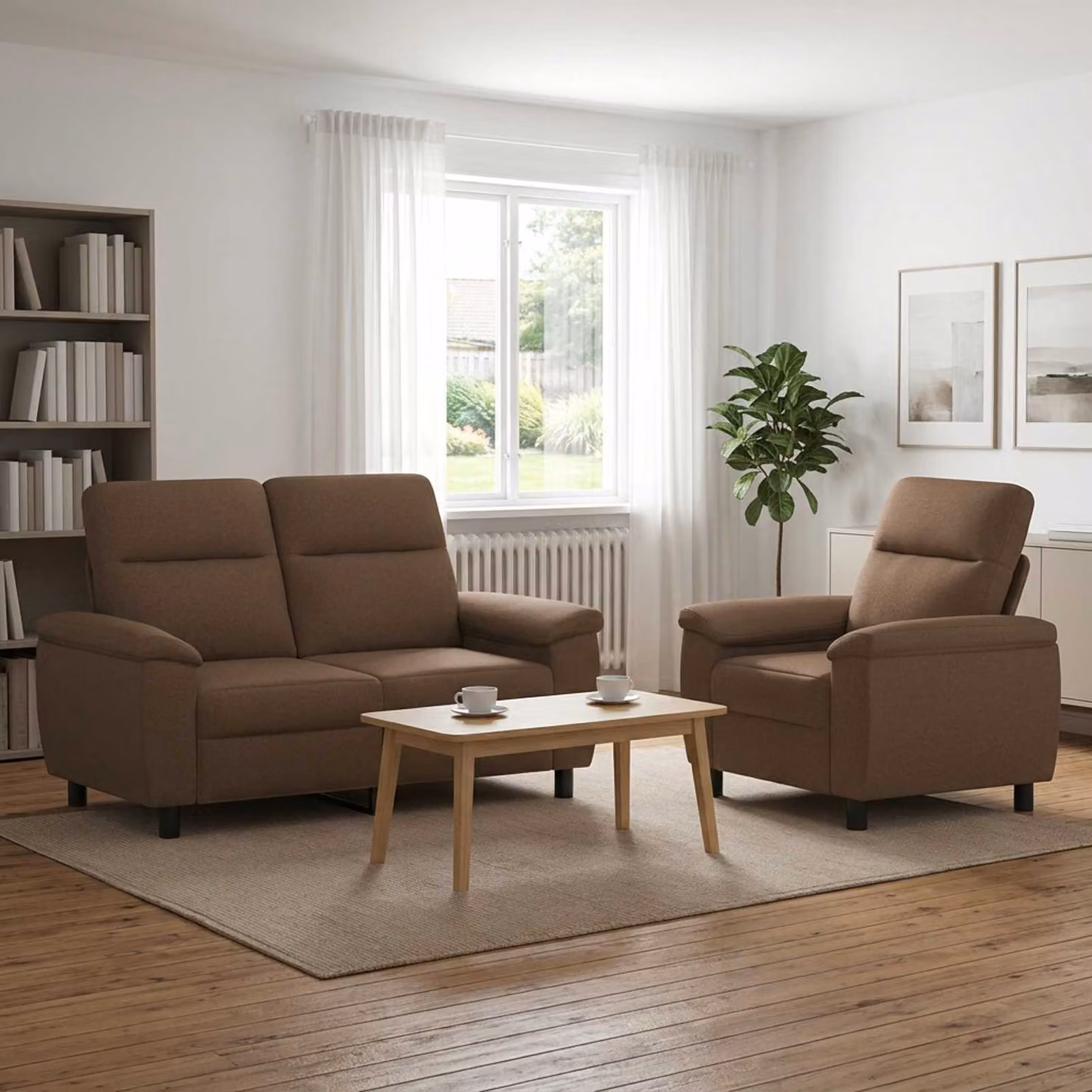 Set di 2 divani moderni vidaXL in tessuto marrone con struttura in metallo per il tuo soggiorno
