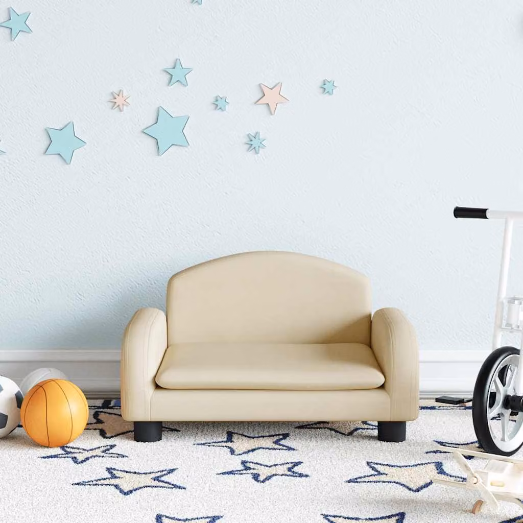 vidaXL Divano per Bambini Beige in Tessuto L: 50 cm, P: 40 cm, H: 30 cm