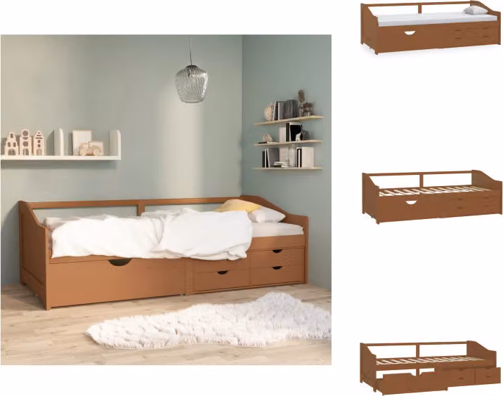 vidaXL Letto da giorno a 3 posti con cassetti in legno di pino marrone miele 90x200 cm - Letti e strutture letto