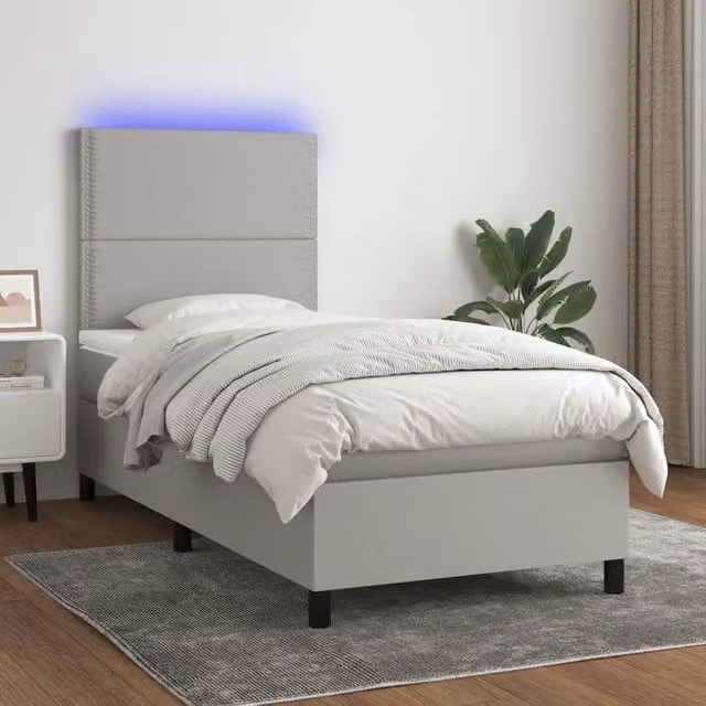 Letto Ibrido con Materasso e Illuminazione LED vidaXL in Tessuto Grigio e Bianco L/P: 90 x 200 cm – 1