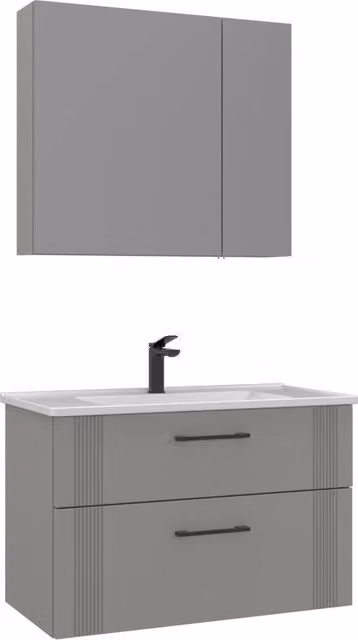 Set mobile lavabo con specchio Bari 85 v2 Hanah Home, colore grigio cashmere opaco, L 85 x P 45 x H 55 cm