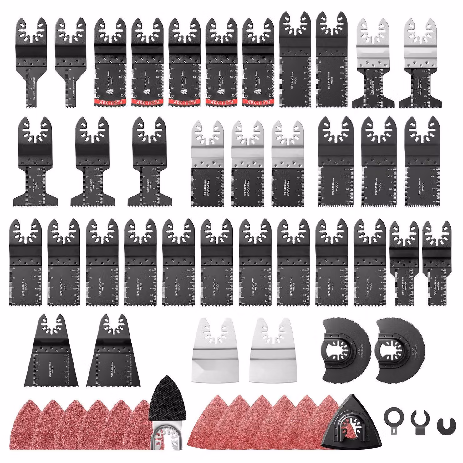 Set di accessori per utensile oscillante - Kit multiutensile da 160 pezzi - Include: 36 lame da sega, 2 dischi abrasivi, 2 raschietti, 120 fogli di carta abrasiva - Adatto per legno, plastica e metallo
