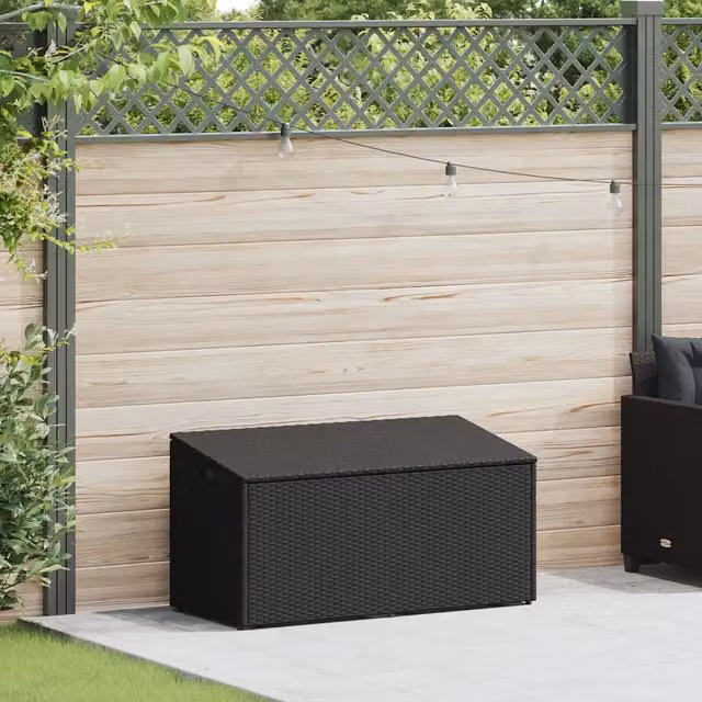 Baule da giardino in polyrattan nero CFW7441081 L: 110 cm, P: 50 cm, H: 58 cm