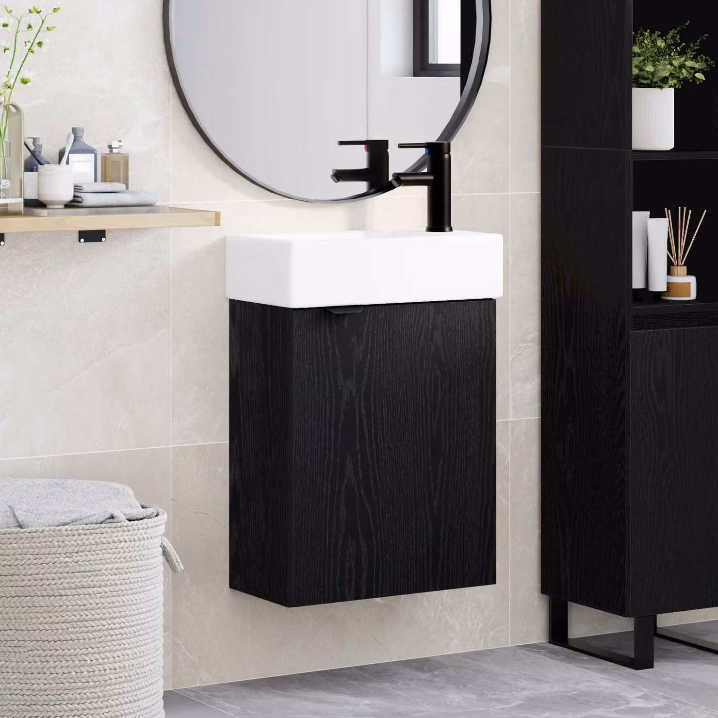 Mobile bagno vidaXL moderno con rubinetto in Rovere Nero, L/P/H: 45,5 x 22,5 x 84 cm