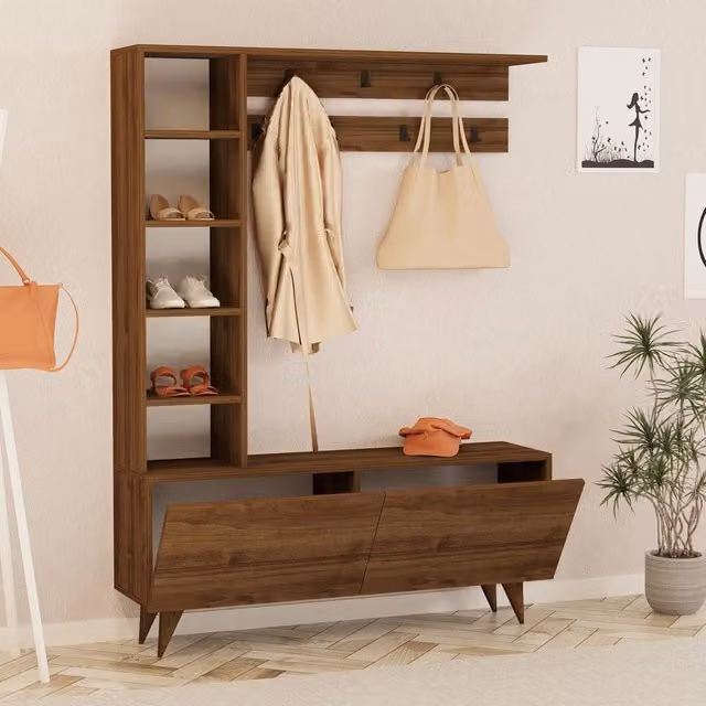 Gordona, Mobile da Ingresso Appendiabiti, 120x32x162h cm Marrone Noce