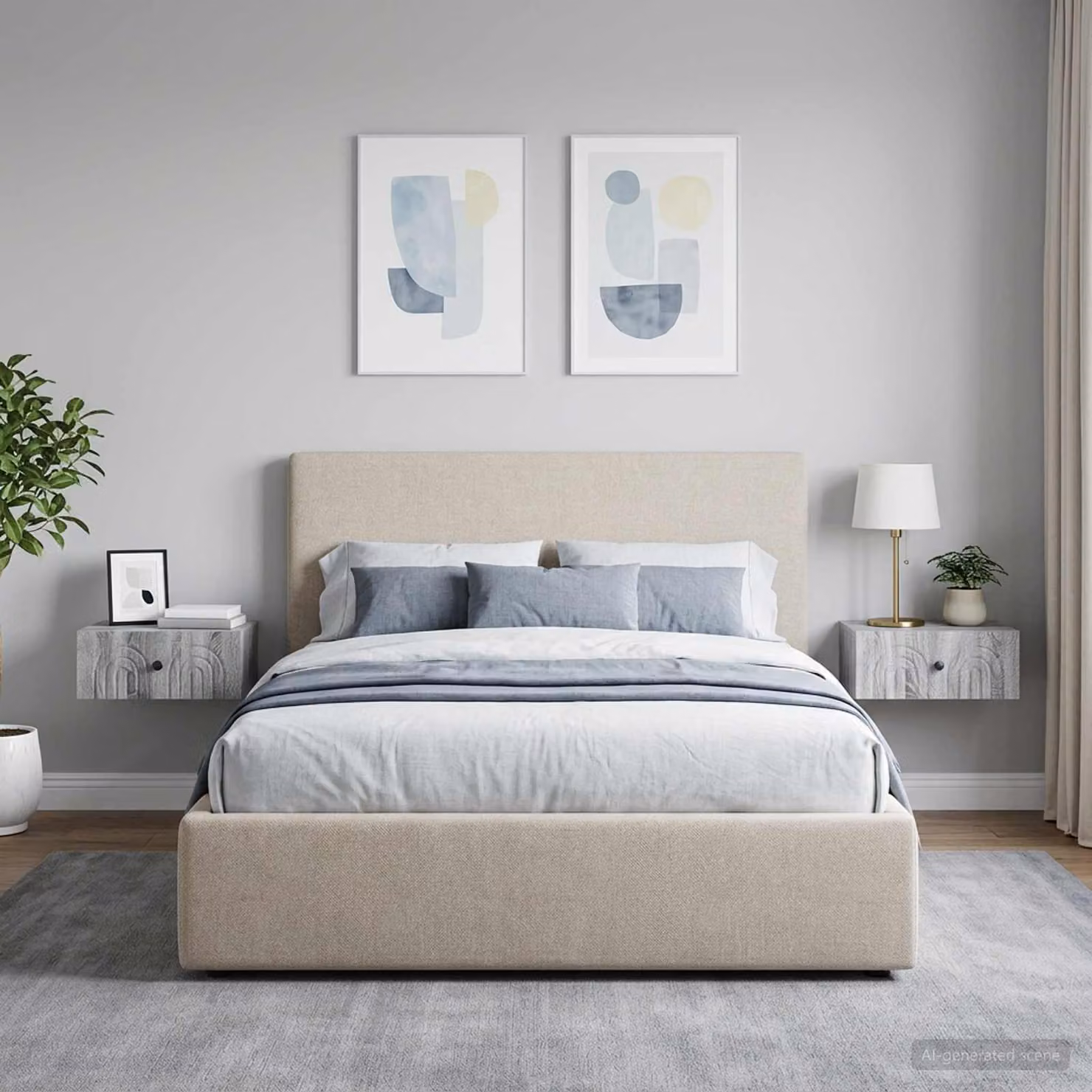 Set di 2 comodini sospesi vidaXL in stile moderno, colore Grigio Sonoma, L 49 x P 34,5 x H 20 cm