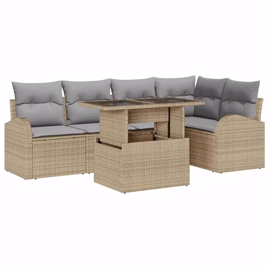 Set Divano da Giardino vidaXL a L in Rattan con Tavolino e Ottoman, 6 Pezzi, Beige e Grigio – 2