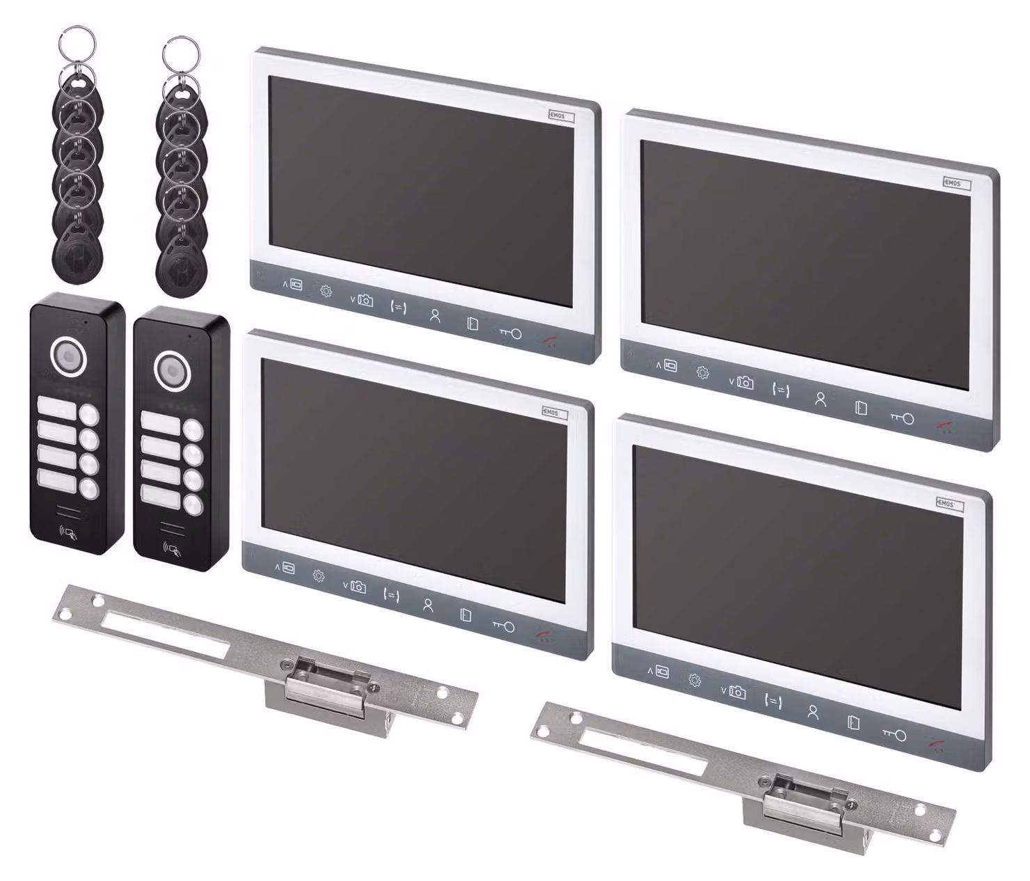 Videotelefono EMOS EM-10AHD con 2 ingressi per 4 utenti e 2 el. serrature apri/chiudi, H3018.6