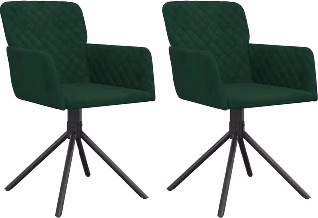 Set di 2 sedie da pranzo girevoli a 360 gradi in velluto verde con braccioli e struttura in metallo per cucina e soggiorno