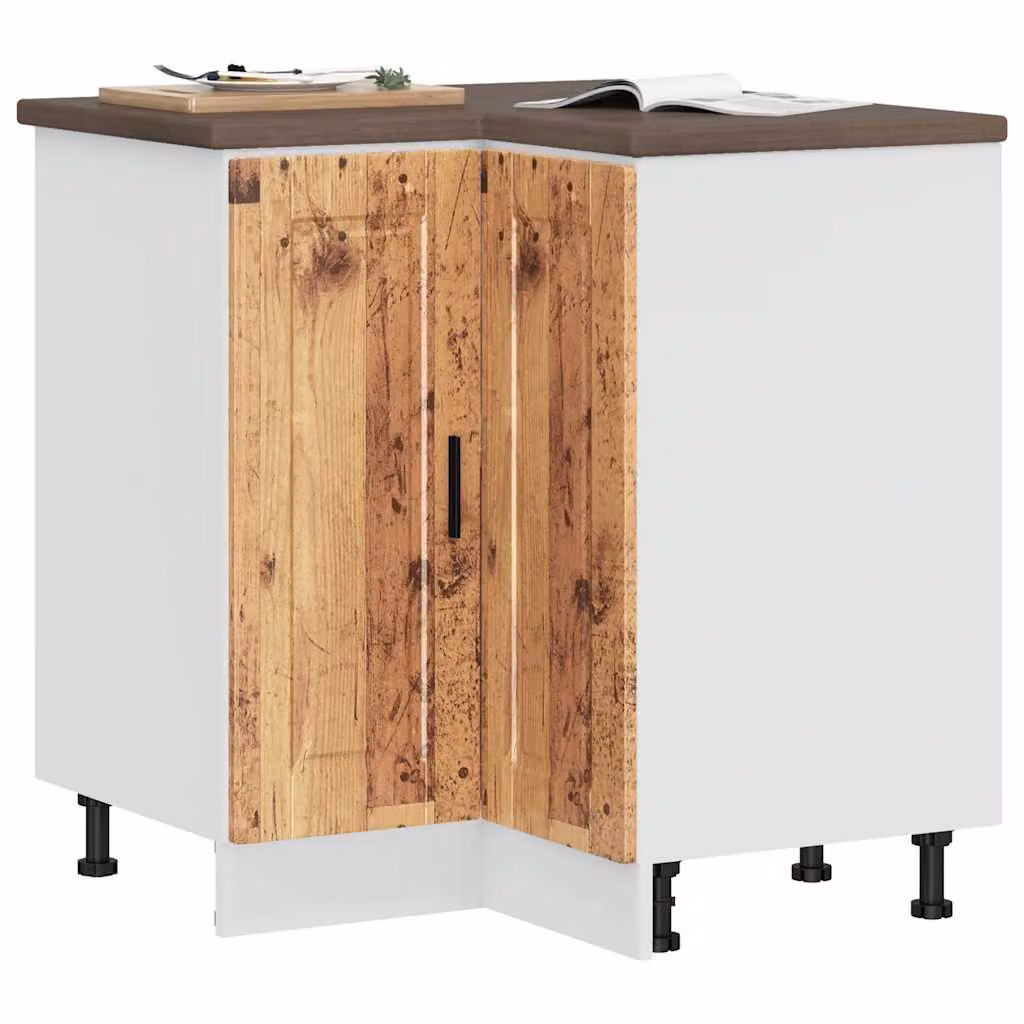 Base ad angolo per cucina vidaXL in legno multistrato e MDF, colore bianco e marrone, con ante a battente, design moderno e finitura opaca, L/P/H: 75,5 x 75,5 x 81,5 cm