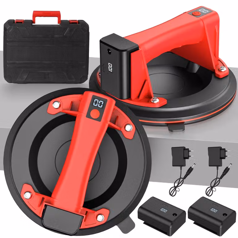 Aspiratore per sollevamento – Strumento per sollevare piastrelle – Capacità di sollevamento: 20 kg – Diametro: 20 cm – Adatto per piastrelle, granito e vetro – Set da 2 pezzi – Colore: rosso