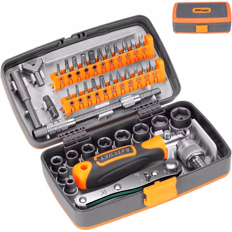 Set di chiavi a bussola da 38 pezzi con chiave a cricchetto da 1/4", in acciaio cromo-vanadio (Cr-V), fornito in custodia