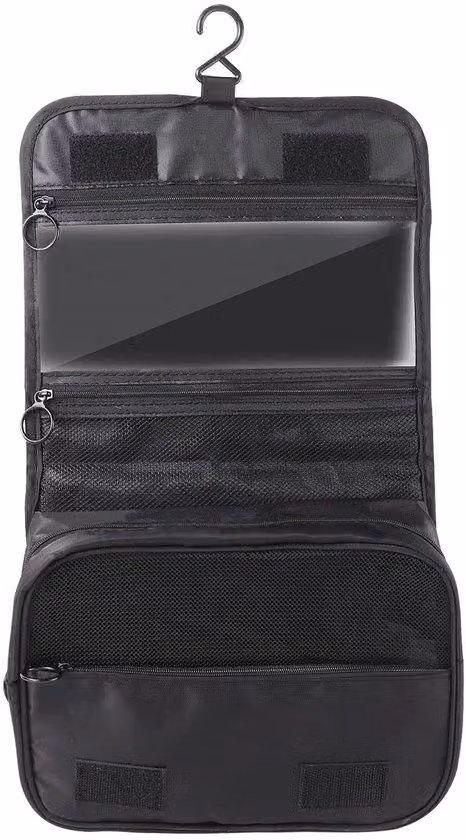 Borsa portaoggetti per WC da viaggio e da campeggio, nera, 24x18x9 cm