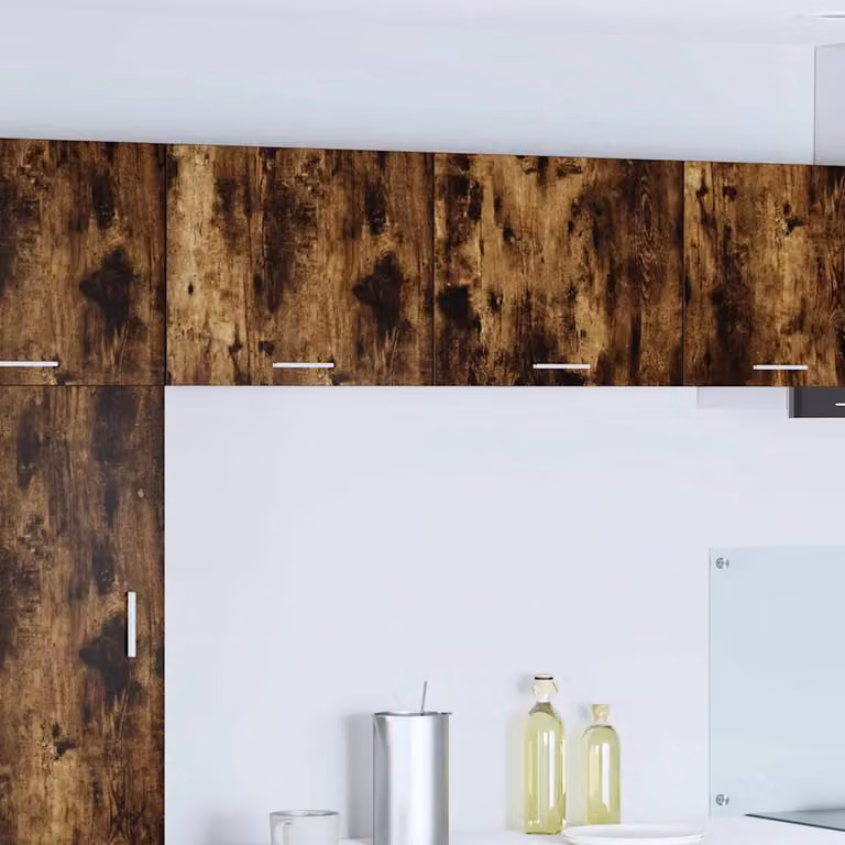 Set di 2 pensili da cucina moderni vidaXL in MDF, colore rovere affumicato e bianco, con ante a battente e ripiani interni