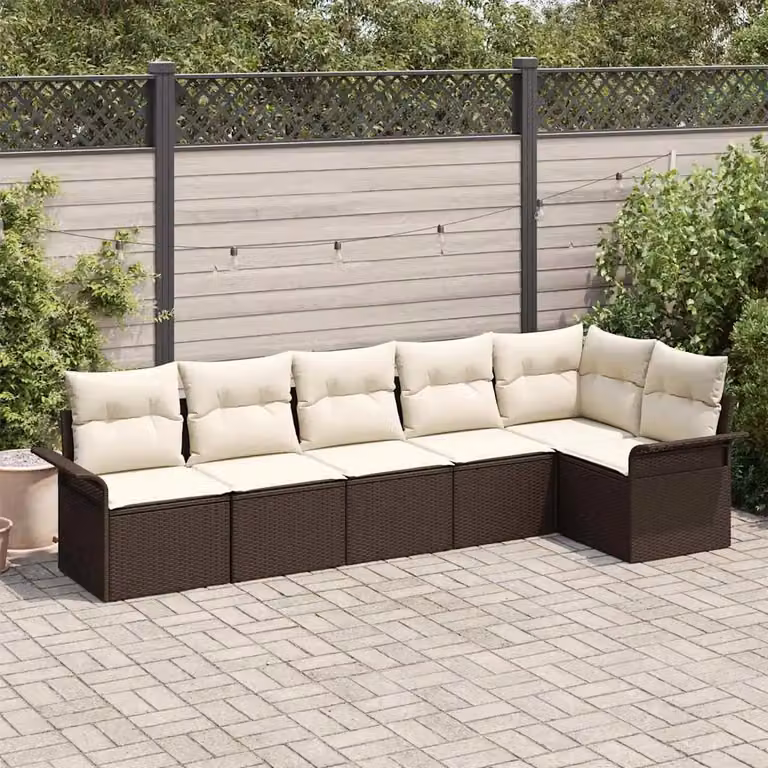 Set Divano da Giardino vidaXL 6 pz Marrone con Cuscini in Polyrattan e Struttura in Acciaio
