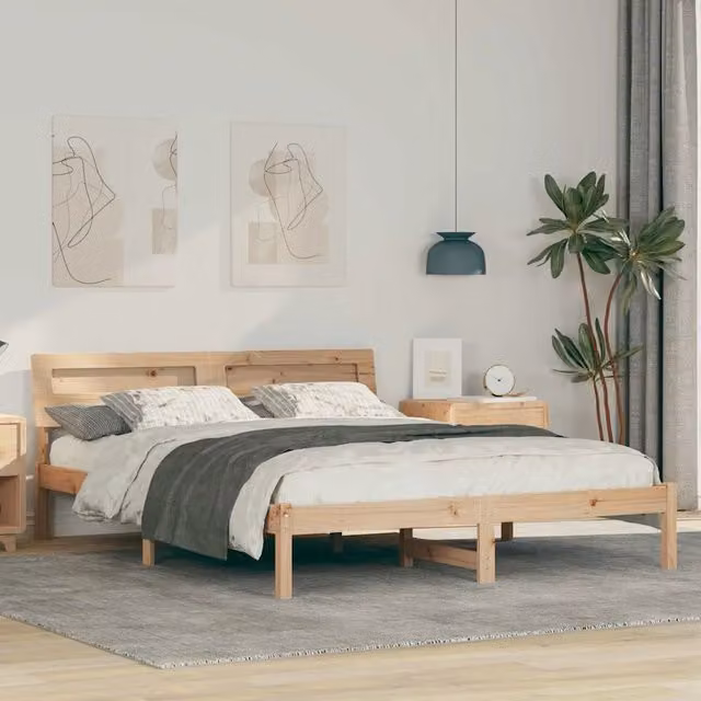 Struttura letto con giroletto in pino massello marrone L 160 cm x P 200 cm