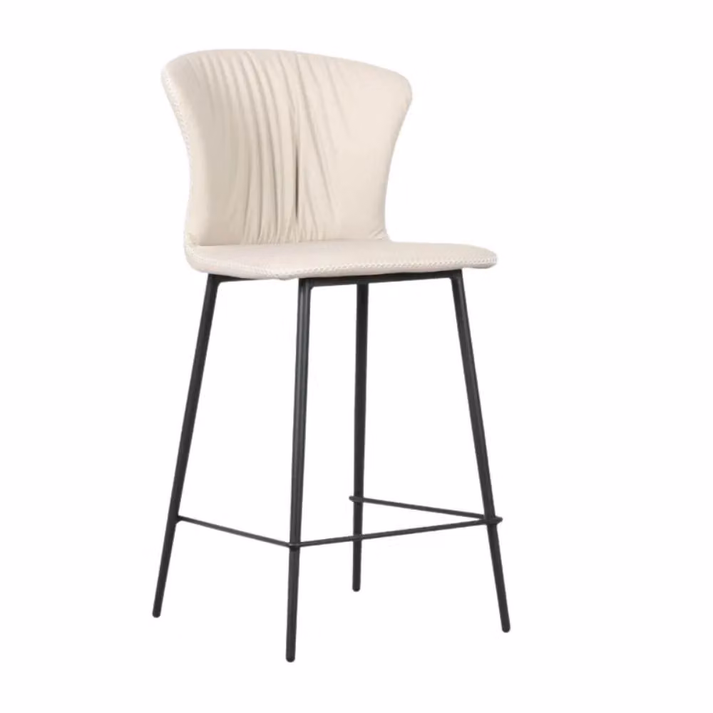 Sgabello Core con schienale avvolgente beige e gambe in metallo nero – 2