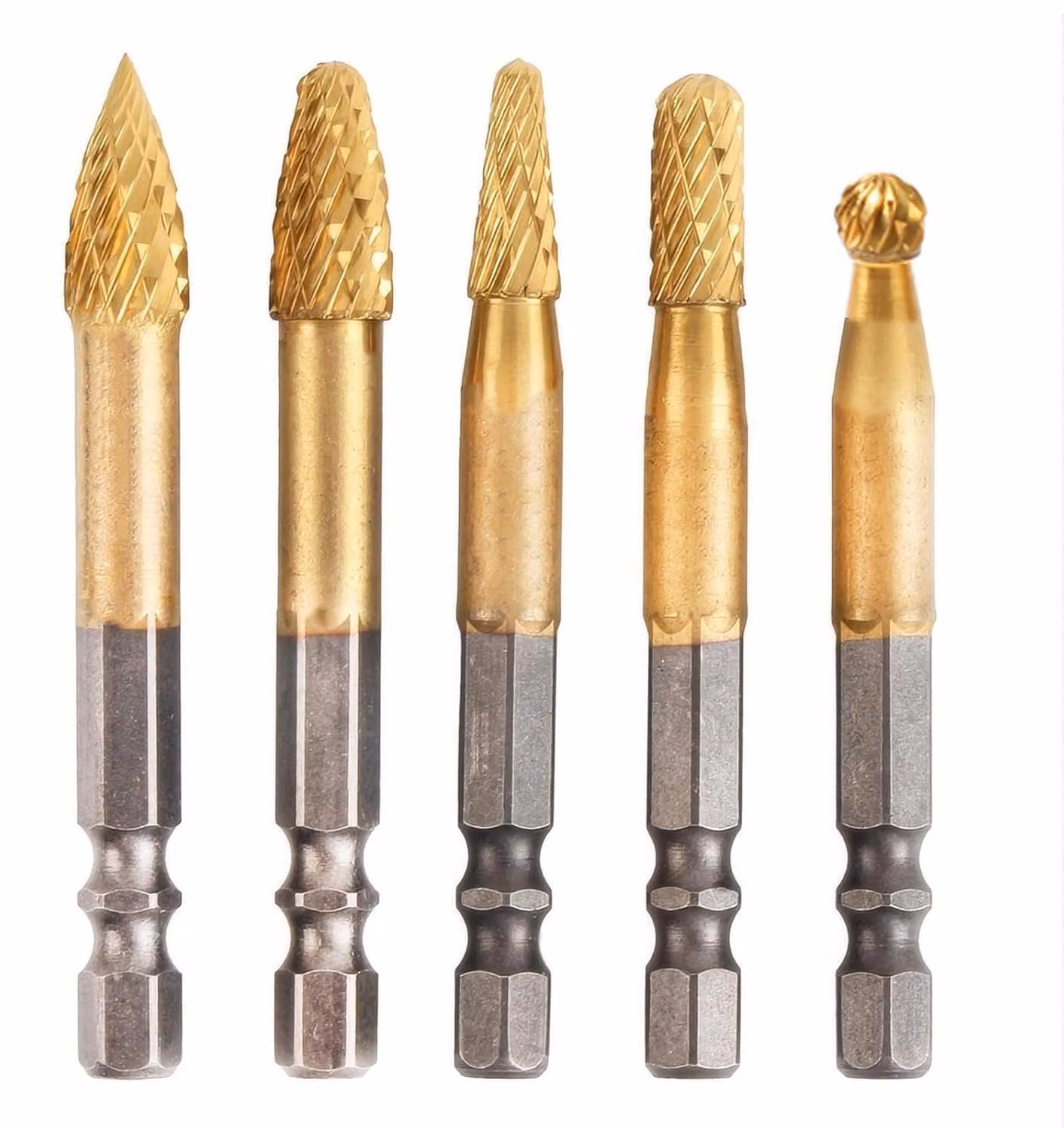 5 frese in metallo duro, a due taglienti, con gambo da 6,35 mm, per legno e metallo