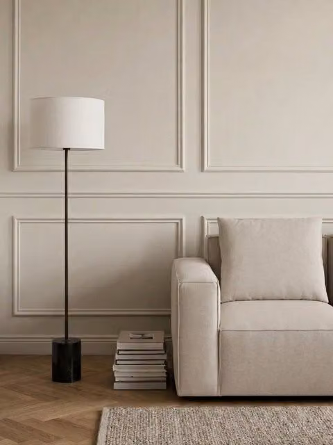 Pierre Kenay Home lampada da terra moderna nera con paralume in tessuto H: 140 cm, L: 40 cm, P: 40 cm