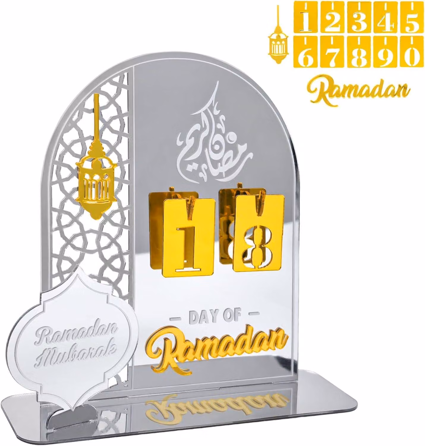 Calendario del Ramadan - Calendario dell'Avvento - Calendario per l'Eid Mubarak - Calendario decorativo - Calendario dell'Avvento Mubarak - Acrilico (argento)