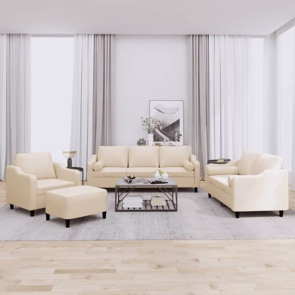 Maison Exclusive - Set divano 4 pezzi con cuscini in tessuto color crema