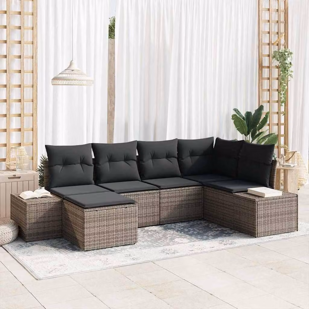 Maison Exclusive - Set Divano da Giardino con cuscino 6 pcs Grigio polyrattan