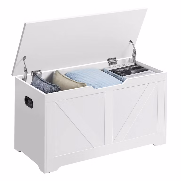 Cassapanca Portaoggetti con Cerniere di Sicurezza Stile Rustico, Bianco / 40 x 80 x 46 cm