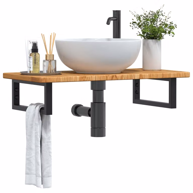 Ripiano a parete per lavabo vidaXL in legno di rovere e metallo nero e marrone