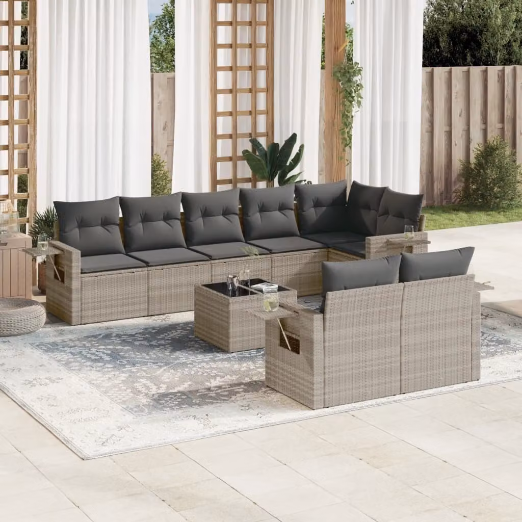 Maison Exclusive - Set Divano da Giardino 9pz con Cuscini Grigio Chiaro Polyrattan
