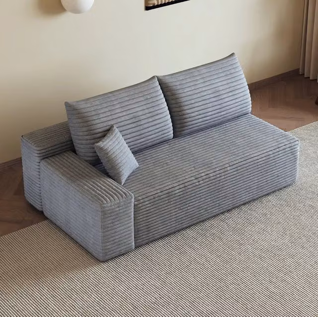 Divano Chaise Lounge Reversibile REDOM in Tessuto Grigio con Forma a L e Cuscini