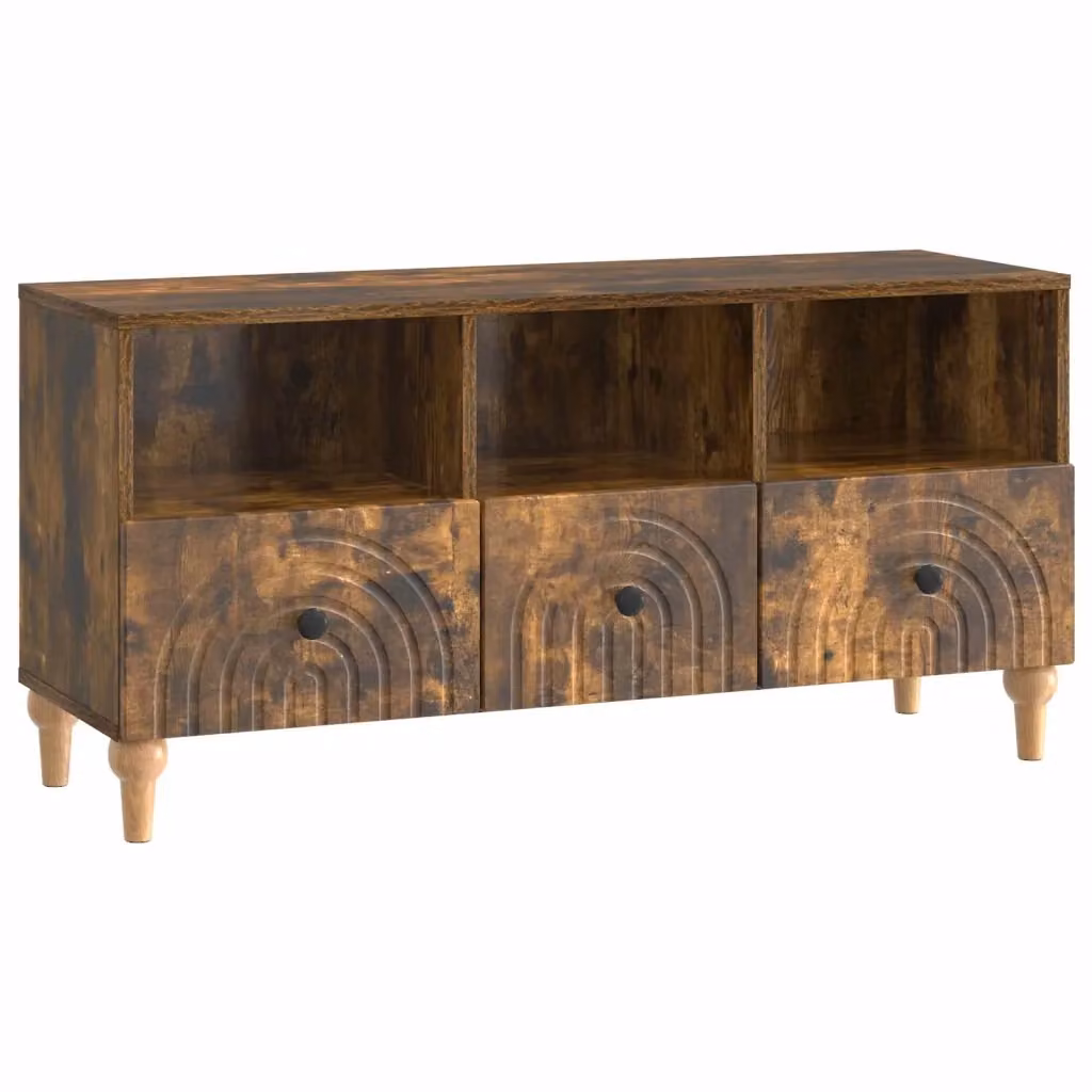 Mobile TV moderno in legno quercia affumicata marrone L 102 x P 34,5 x H 50 cm – 2