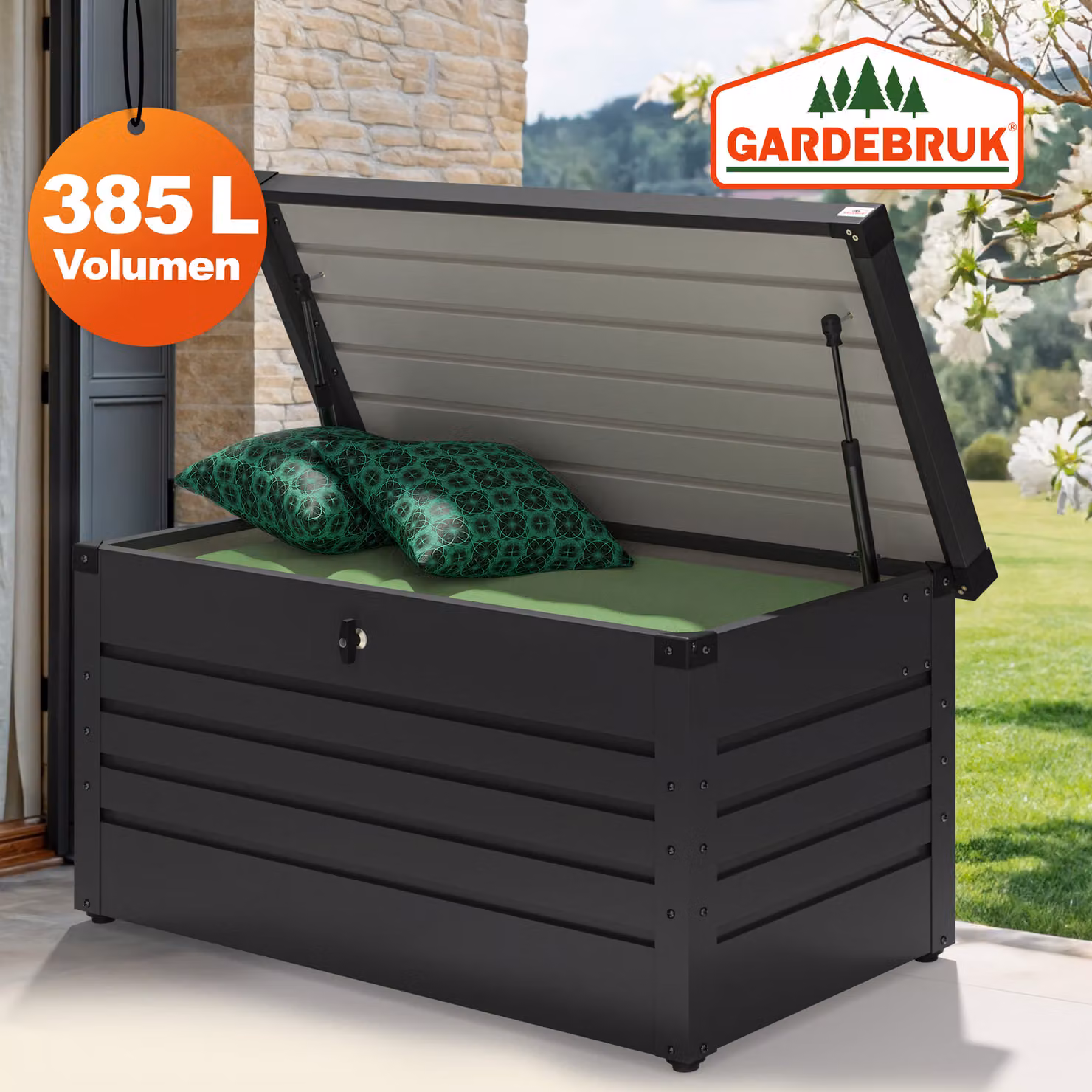Baule da giardino Gardebruk in metallo grigio antracite lucido con serratura – 2