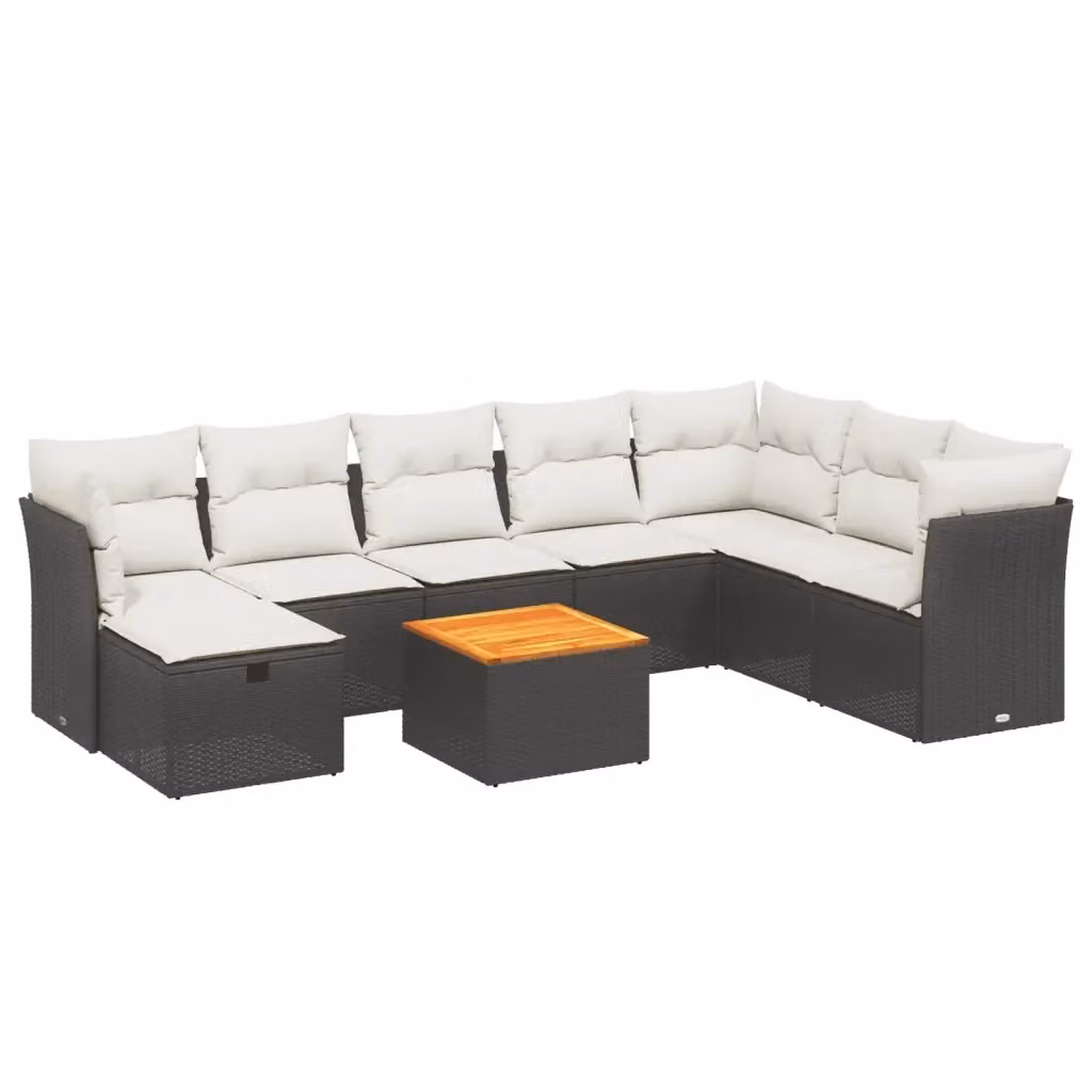 Set di divani da giardino vidaXL 9 pezzi con cuscini in polyrattan nero e struttura in acciaio con tavolino e pouf per esterno – 2