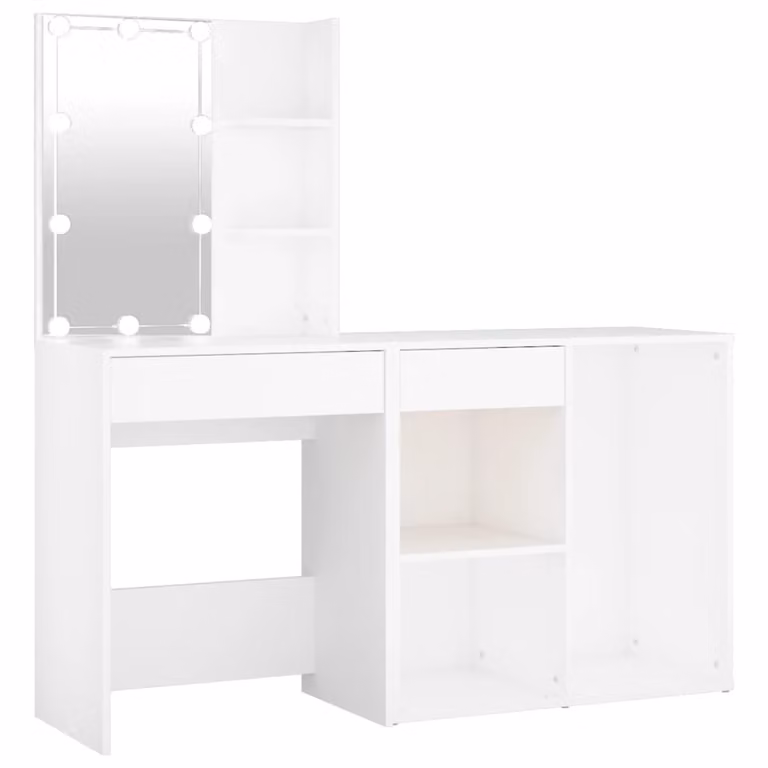Toeletta con LED e Armadietto Bianco in Legno Multistrato