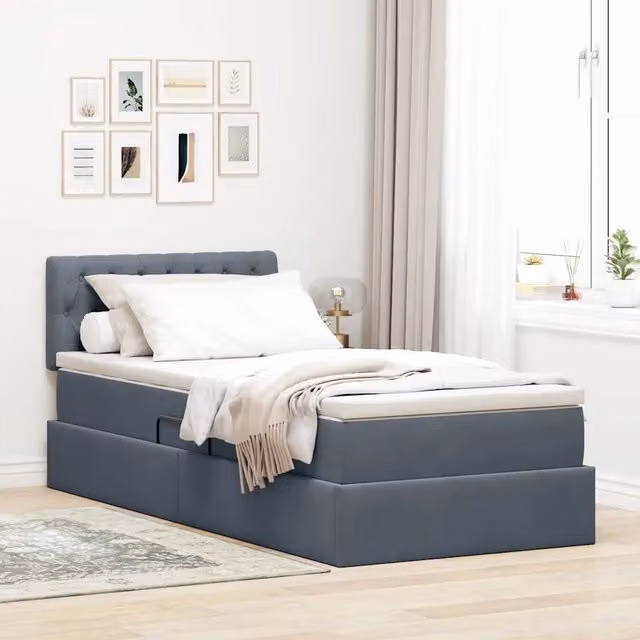 Letto con Contenitore Moderno vidaXL in Velluto Grigio L/P/H: 90 x 190 x 88 cm