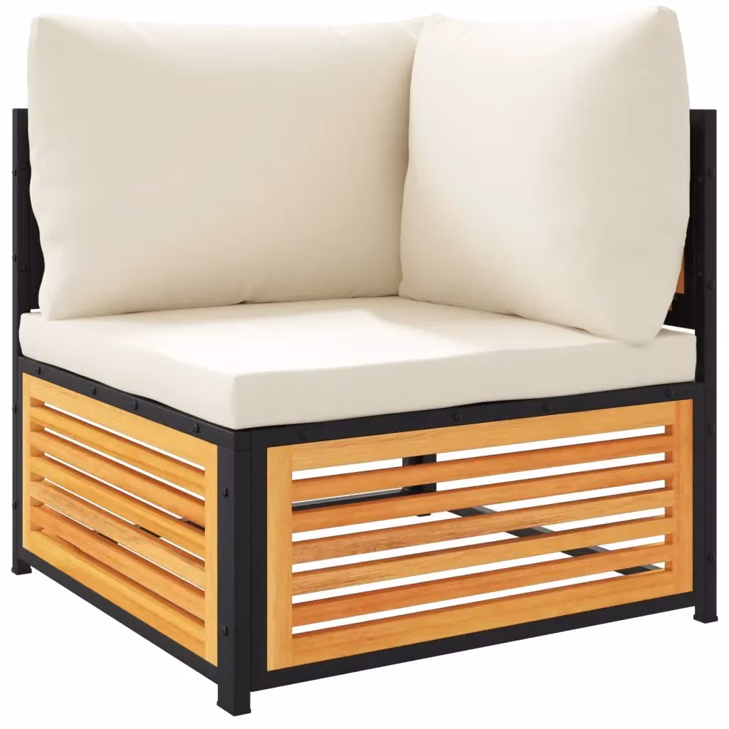Divano Angolare da Giardino vidaXL in Legno di Acacia Trattato con Cuscini Beige e Bianchi – 2