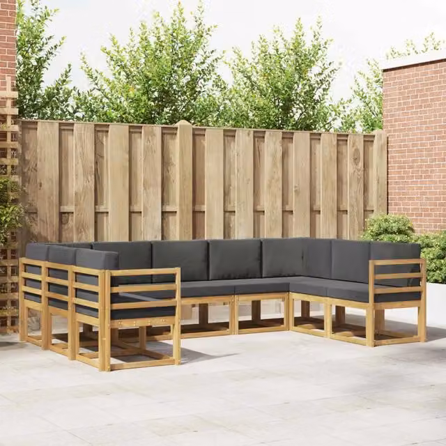 Set di divani da esterno a L vidaXL in legno di acacia con cuscini Bianco e Antracite – 1
