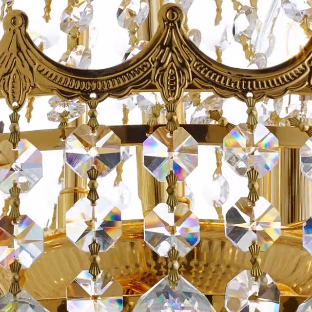 Lampadario Classico Versailles SEARCHLIGHT in Acciaio Oro e Cristallo con 9 Luci E14