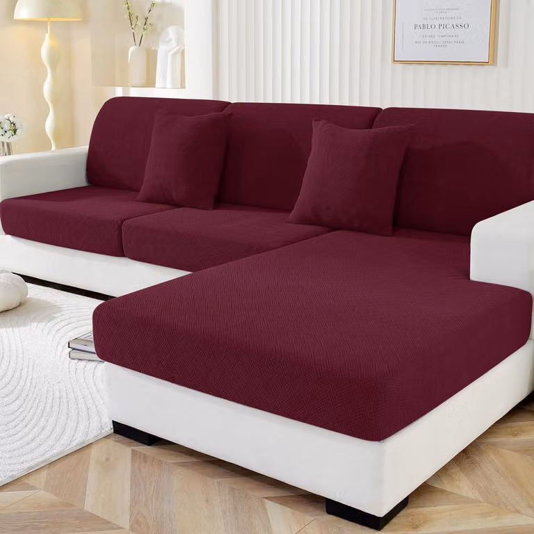 Copertura per cuscini da divano, antiscivolo, elasticizzata, colore rosso, confezione da 3 (per divani a 1 posto) + 1 (per chaise longue)
