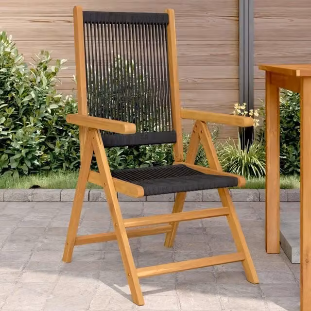 Set di 2 sedie pieghevoli vidaXL in legno di acacia nero e polipropilene con braccioli, impilabili per giardino e balcone
