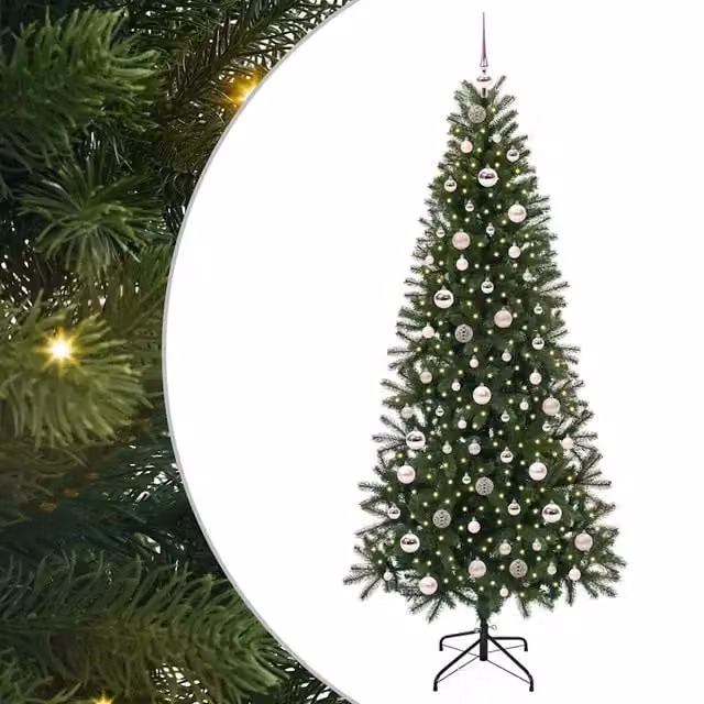 Albero di Natale artificiale moderno vidaXL verde con 300 LED luce bianca calda in PE e PVC, Altezza: 210 cm