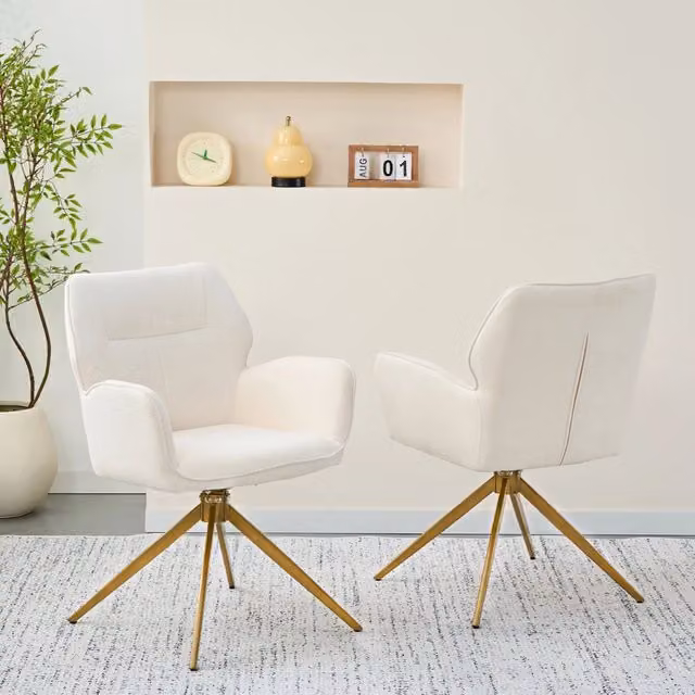 Set di 2 sedie da pranzo girevoli MIVRAY con braccioli in ciniglia bianco e gambe in metallo