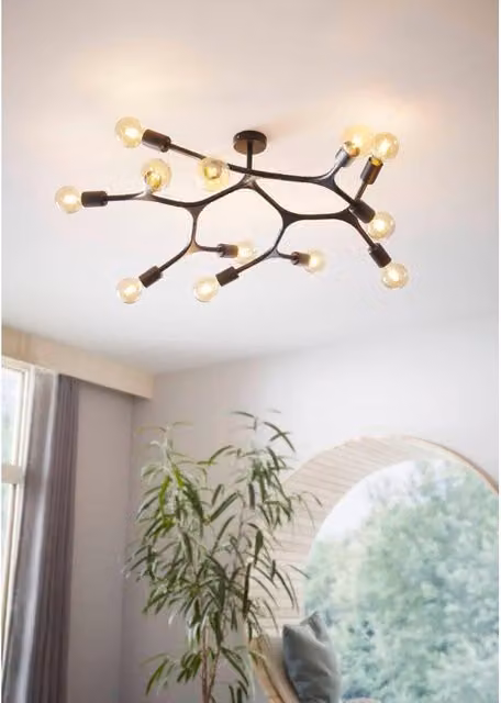 Plafoniera industriale Eglo in metallo nero con 12 luci E27, Ø 92 cm, IP20 – 1